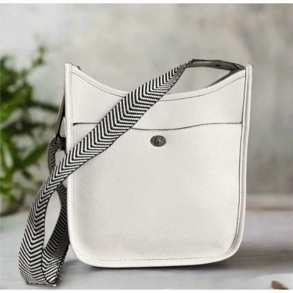 Rae Dunn Handbags - Rae Dunn Crossbody Bag Women Medium White Chevron Guitar Strap Messenger